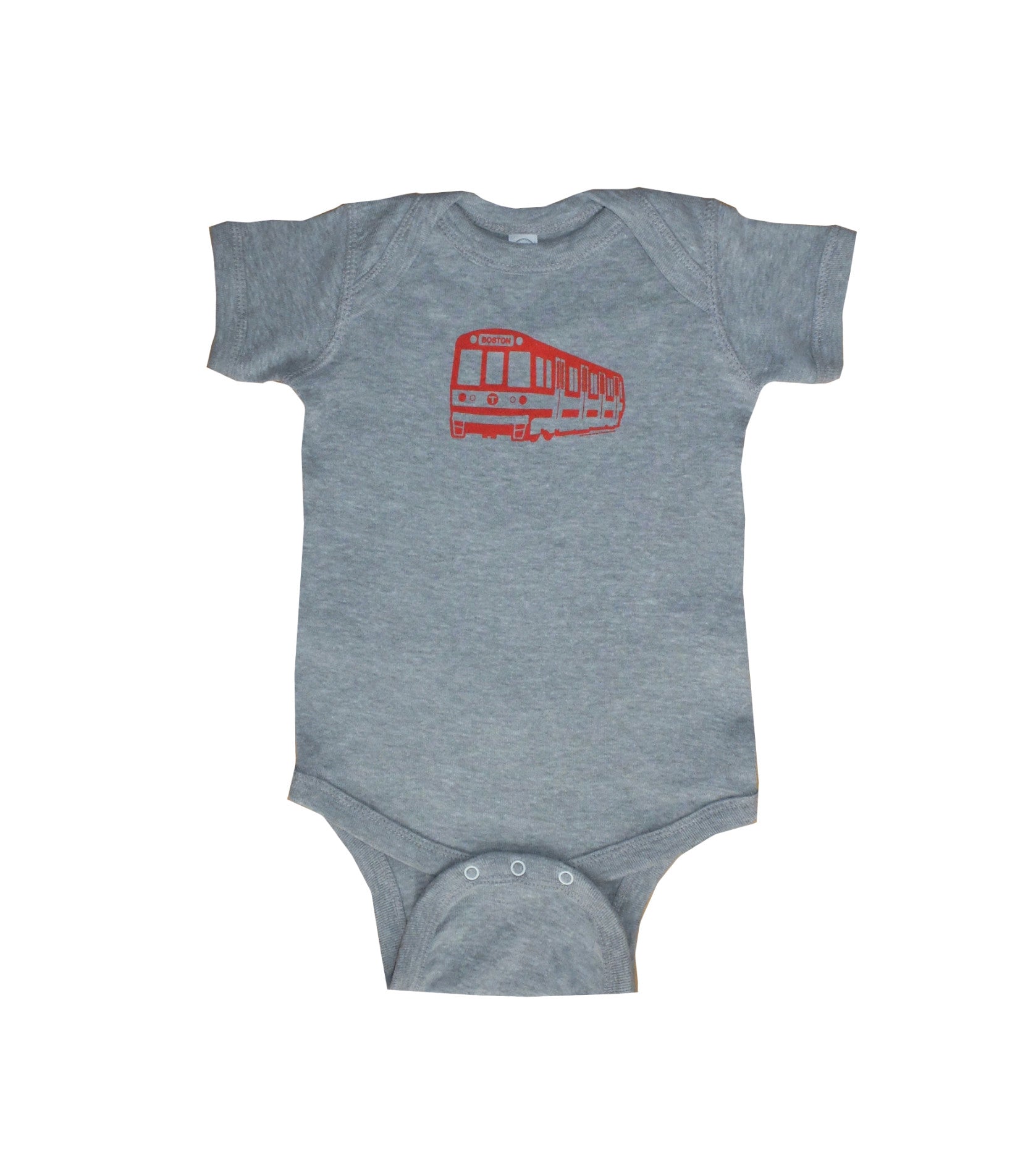 Boston MBTA Red Line subway train graphic baby onesie - heather grey